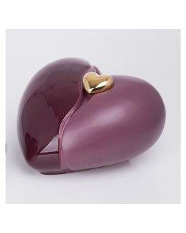 Ceramic Cremation Urn in Love Heart Shape Burgundy