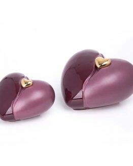 Ceramic Cremation Urn in Love Heart Shape Burgundy