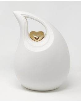 Ceramic Cremation Urn White Teardrop Heart
