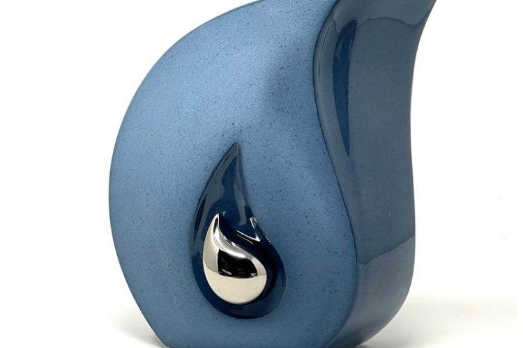 Modern Ceramic Cremation Urn Blue Teardrop Shape